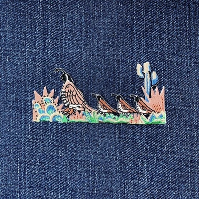 Quail Family Applique Patch - Embroidered Chicks Birds Cactus Desert Badge 3.5" - Image 1 of 2