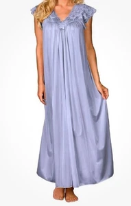 Shadowline Lingerie Long Lace Cap Sleeve Nightgown Peri Frost, Sz Large - Picture 1 of 6