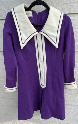 Vintage 60s 70s Camelon Brady Bunch Women’s Girl Purple Mini Dress S - Image 1 of 3
