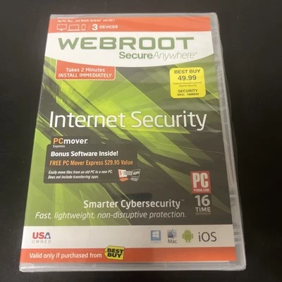 Webroot Secure Anywhere Internet Security 3 Devices PC MAC Mobile Sealed New - Image 1 of 4
