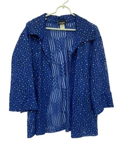Maxima USA Sequin Vintage Cardigan Blouse Size 1 XL Blue Sheer Polyester - Picture 1 of 7