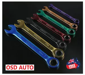 7Pcs Ratchet Spanner Set Metric Open & Ring Wrenches 8-19mm coloured - Picture 1 of 3