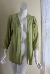 NWT Citiknits -Sz M Soft Green Slinky Eyelet Embroidered Travel Open Jacket - Picture 1 of 5