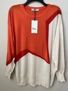 Maglione tunica leggero Zara Colorblock maglia misto viscosa avorio arancione taglia S - Foto 1 di 11