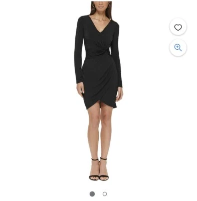Vestido para mujer GUESS con detalle de nudo ajustado manga larga cuello en V, negro talla 4 Foto 1 de 2
