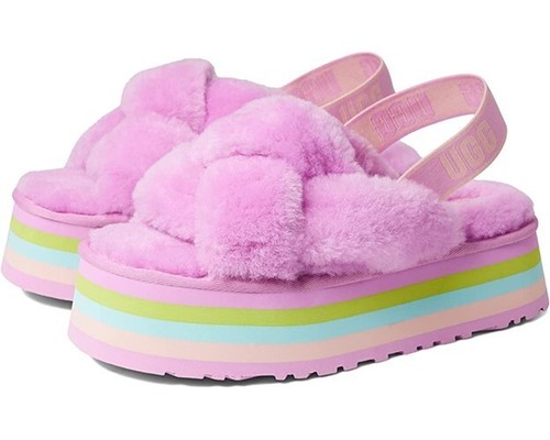 Sandali UGG discoteca nodo slide plateau pelle di pecora fiori selvatici taglia 9 NUOVI