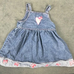 Vintage Girls Overall Denim Dress 4/5 Jumper Butterflies Sleeveless Full Prairie - Picture 1 of 8