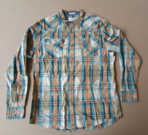 Cody James Long Sleeve Pearl Snap Shirt Men's Size Large Regular Fit Blue/Brown - Picture 1 of 17