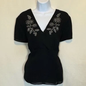 H-69 Norton McNaughton Black & White Floral Embroidered Lined Blouse Size H-69 - Picture 1 of 15