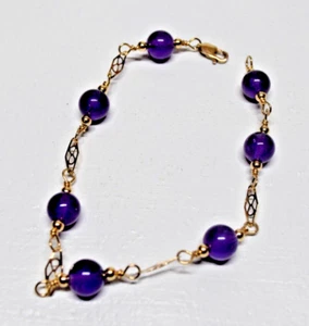 8" LARGE BEAD AMETHYST 1/20- ROLLED GOLD, SERPINTINE BRACELET, LOBSTER CLAW - Picture 1 of 5