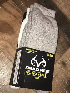 Realtree Calzini Misto Lana Scarpone Sci Calzini Termici più Fodera Imbottita Large 2 pr - Foto 1 di 12