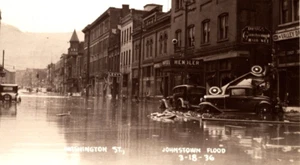 c1936 RPPC Flood Damage Classic Car Flipped Washington St. JOHNSTOWN PA Postcard - Picture 1 of 5