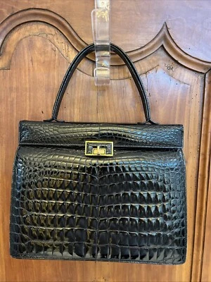 Bolsa de jacaré preta vintage Louise Fontaine - Imagem 1 de 4