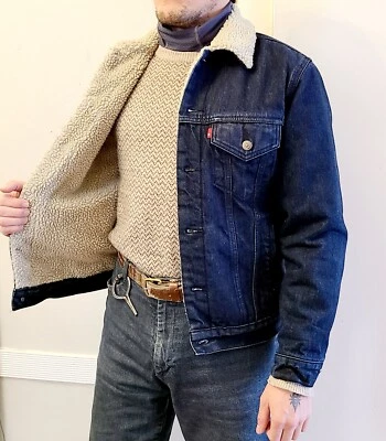 Envío gratuito Levis Sherpa Denim Botón Camionero Chaqueta Azul Oscuro Índigo Vintage Retro Foto 1 de 4
