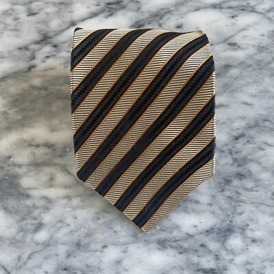 ALEXANDER JULIAN COLOURS 100% Silk Black Gray Gold Jacquard Stripes~3.75" J144 - Image 1 of 4