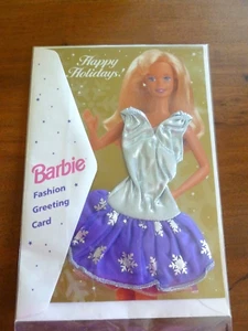 Barbie 'Purple Silver Dress' 1995 Mattel Happy Holidays Card Useable Dress NEW - Picture 1 of 4