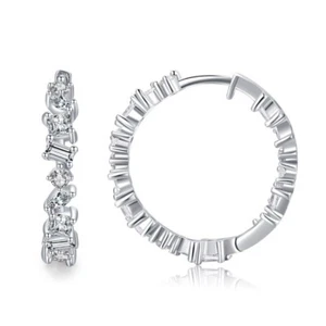 Authentic 925 Solid Sterling Silver 5A Shiny Zirconia Round Hoop Earrings Party - Picture 1 of 5