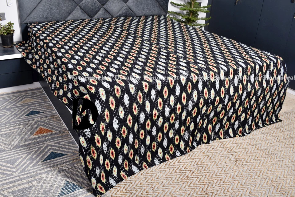 Kantha Quilts Hand-stiched Indian Throws Cotton Ralli Hobo Blankets New Bedcover - Image 1 of 1