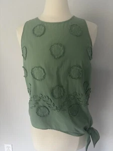 Madewell Small Green Embroidered Side-Tie Tank Sleeveless Relaxed Crew Neck - Picture 1 of 14