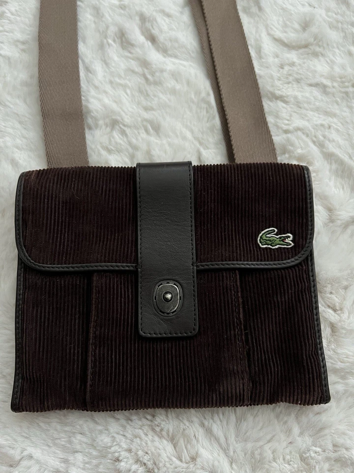 Vintage Lacoste Dark brown corduroy crossbody bag with adjustable strap - Image 1 of 4