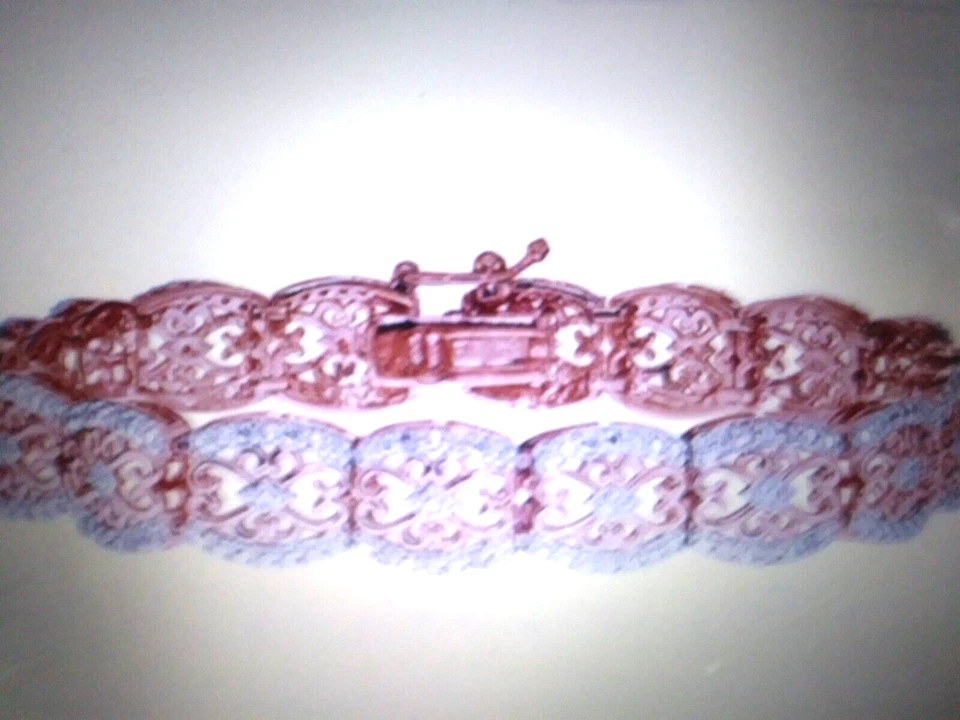 PULSERA TENIS DIAMANTE REAL FILAGRANA REVESTIDA ORO ROSA 14K 7,25 PULGADAS + bonificación Foto 1 de 1