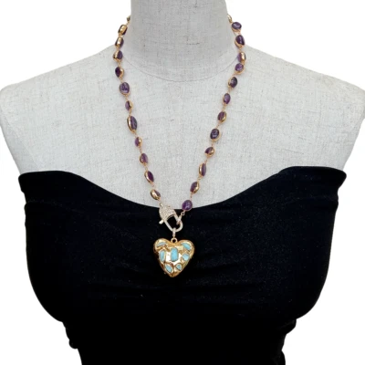 Аметист произвольной формы с гальваническим покрытием ожерелье синий ларимар в форме сердца подвеска - Изображение 1 из 4