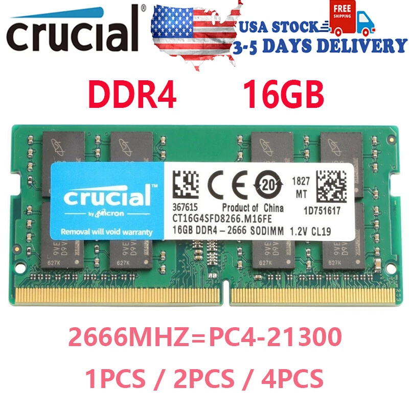 Crucial DDR4 64GB 32GB 16GB 2666MHZ PC4-21300 memory SODIMM Laptop RAM Notebook  - Image 1 of 4