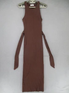 Kookai Dress Womens 0 Brown Ribbed Tie Belted Bodycon Sleeveless Knit Stretch - Picture 1 of 16