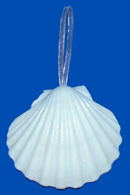 GLITTER SEASHELL CHRISTMAS ORNAMENT, NAUTICAL BEACH TROPICAL - Image 1 of 4