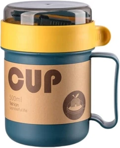 Taza de sopa para microondas con tapa y cuchara, taza de desayuno para microondas 500 ml - Imagen 1 de 9