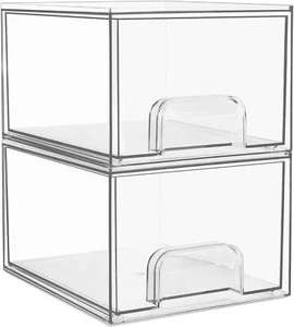 Paquete de 2 cajones de almacenamiento apilables transparentes, órgano de maquillaje de baño acrílico de 4,4"" de alto - Imagen 1 de 3