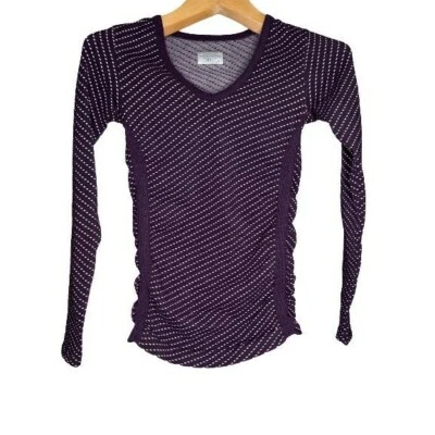 Athleta Activewear Shirt Womens XS Purple Long Sleeve Ruched Side Dot Stretch - Image 1 of 4