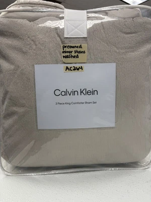Calvin Klein Seersucker 3 Piece Comforter Set Beige King Preowned W/defect - Image 1 of 4
