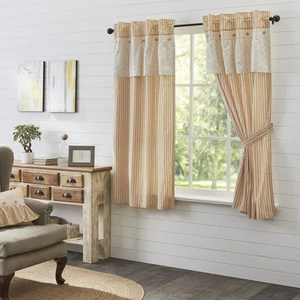 Farmhouse 63"x36" Panel Pair Yellow Rod Pocket Cotton Window Curtains VHC Brands - Picture 1 of 8