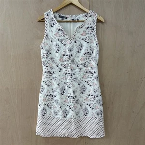 Laura Ashley White Floral Linen Dress - Size 10 - Picture 1 of 8