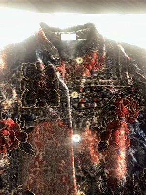 Chaqueta tapiz de terciopelo floral para mujer ciervo blanco abotonada talla mediana años 90 Y2K Foto 1 de 4