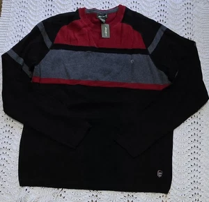 NWT Eddie Bauer Mens Ski Sweater L Tall Black Red Retro LS Colorblock Pullover - Picture 1 of 18
