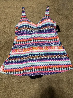 A.N.A. ANA MULTI Color One-Piece Swimsuit Swimdress Swimskirt Size 22W NWT $104 - Image 1 of 4