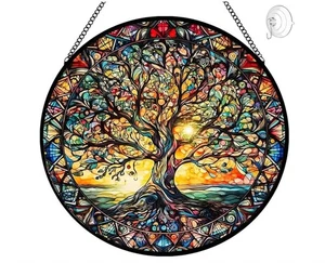 Tree of Life Suncatcher Stained Glass Window Hanging - 8″ Handmade Sun Catchers - Picture 1 of 6