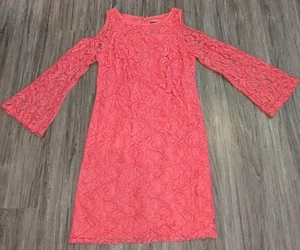 Adrianna Papell Pink Lace Cold Shoulder Long Sleeve Shift Dress Women's Size 10 - Picture 1 of 22
