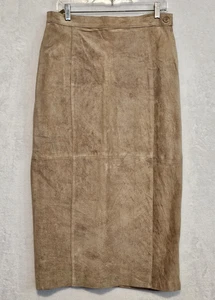 Vintage Hasting & Smith Tan Khaki Pig Suede Straight Pencil Skirt Sz 14 Lined - Picture 1 of 9