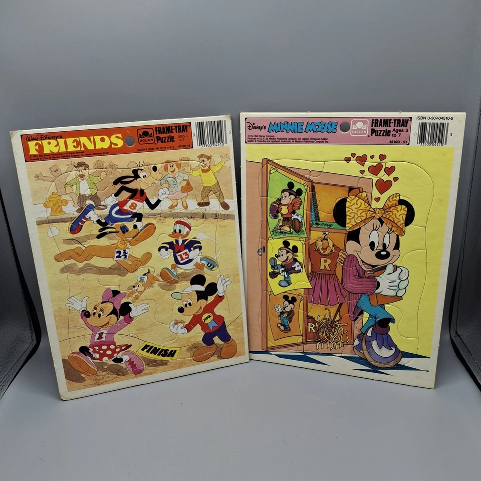 Golden Disney Frame-Tray Puzzle Lot of 2, Minnie Mouse & Friends,  Vintage - Image 1 of 4