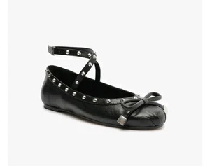 Nuevo en caja Zapatos para mujer Schutz Larissa de cuero napa planos de ballet negros con tachuelas talla 7 - Imagen 1 de 10