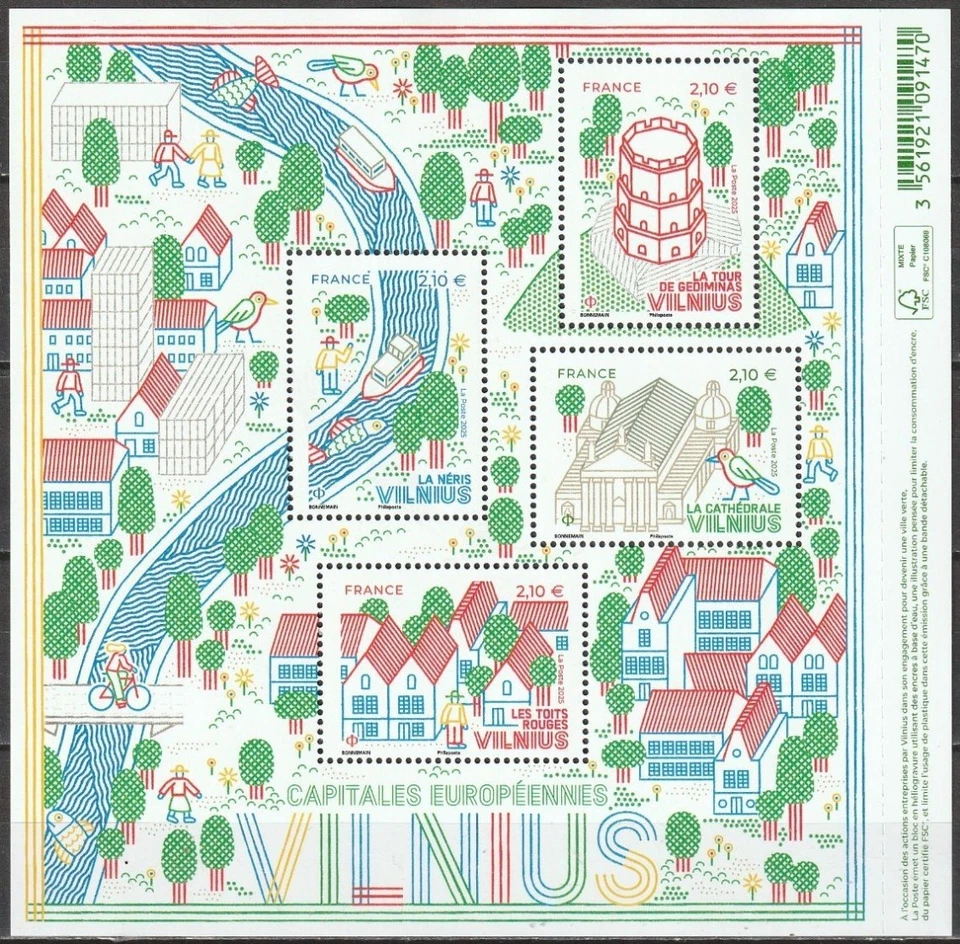 france 2025 europe capital VILNIUS Cathedral neris Gediminas tower ms4v mnh - Image 1 of 1