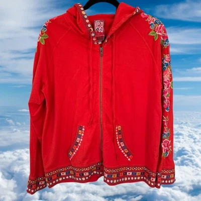 Толстовка с капюшоном Johnny Was вышитая с цветочным рисунком на молнии цветные акценты Rina большая миниатюрная - Изображение 1 из 4