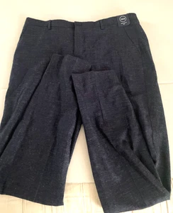 NUEVO CON ETIQUETAS 1901 Pantalones de vestir extra ajustados de lana lino azul frente plano talla 36" x 34" - Imagen 1 de 5