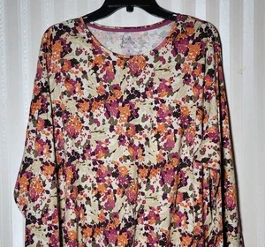 Croft & Barrow Womens Sz 3X Classic Tee Fall Floral L/S Cotton Boho Mature EUC  - Picture 1 of 4
