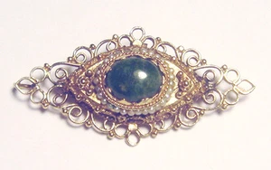 ANTIGUO BROCHE/PIN COLGANTE ORO 14k filigrana jade y perla semilla 1 3/4" 5,83 gramos - Imagen 1 de 5