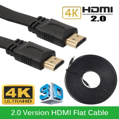 5M HDMI Cable High Speed v2.0 Flat 1080p 4K Male to Male HDMI Lead Gold Plated - Image 1 of 4