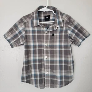 Quiksilver Little Boy 5 Grey Blue Plaid Short Sleeve Button Up Shirt Top Dressy - Picture 1 of 6